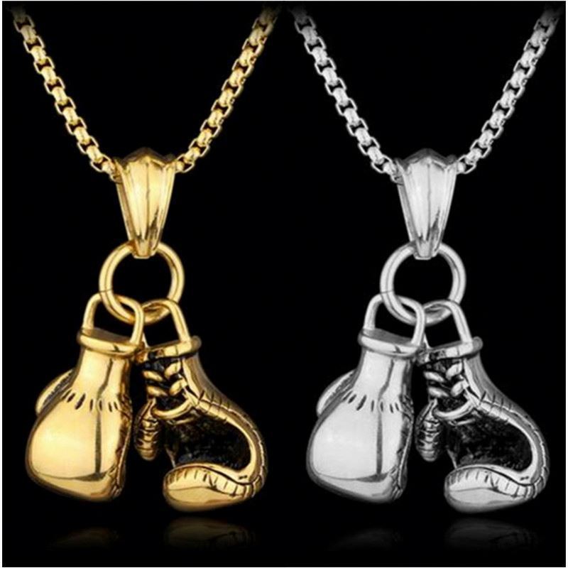 Men Steampunk Necklace Box Chain Pair Boxing Glove Charms Pendants Sport Fitness Jewelry Necklaces