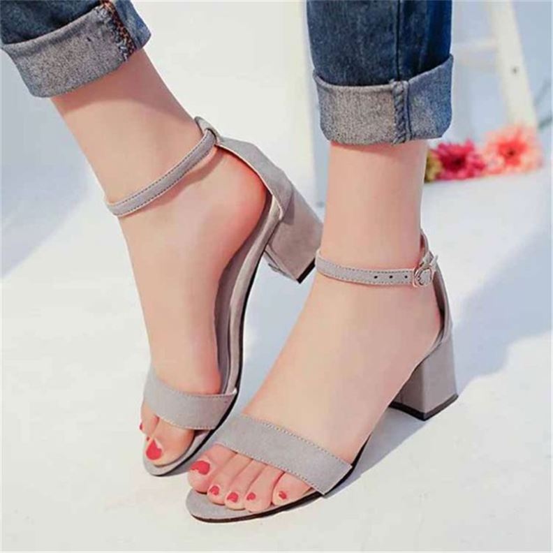 Summer New High Heels Women's Shoes With Open Toe Suede Sexy Word Buckle Women Sandals Ankle Strap Rome Shoes R1733