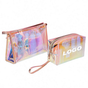 Wholesale Custom logo Fashion Small Personalized Holographic Pvc Cosmetic Pouch Make Up Bag Beauty Case Makeup Bag Cosmetic Bags