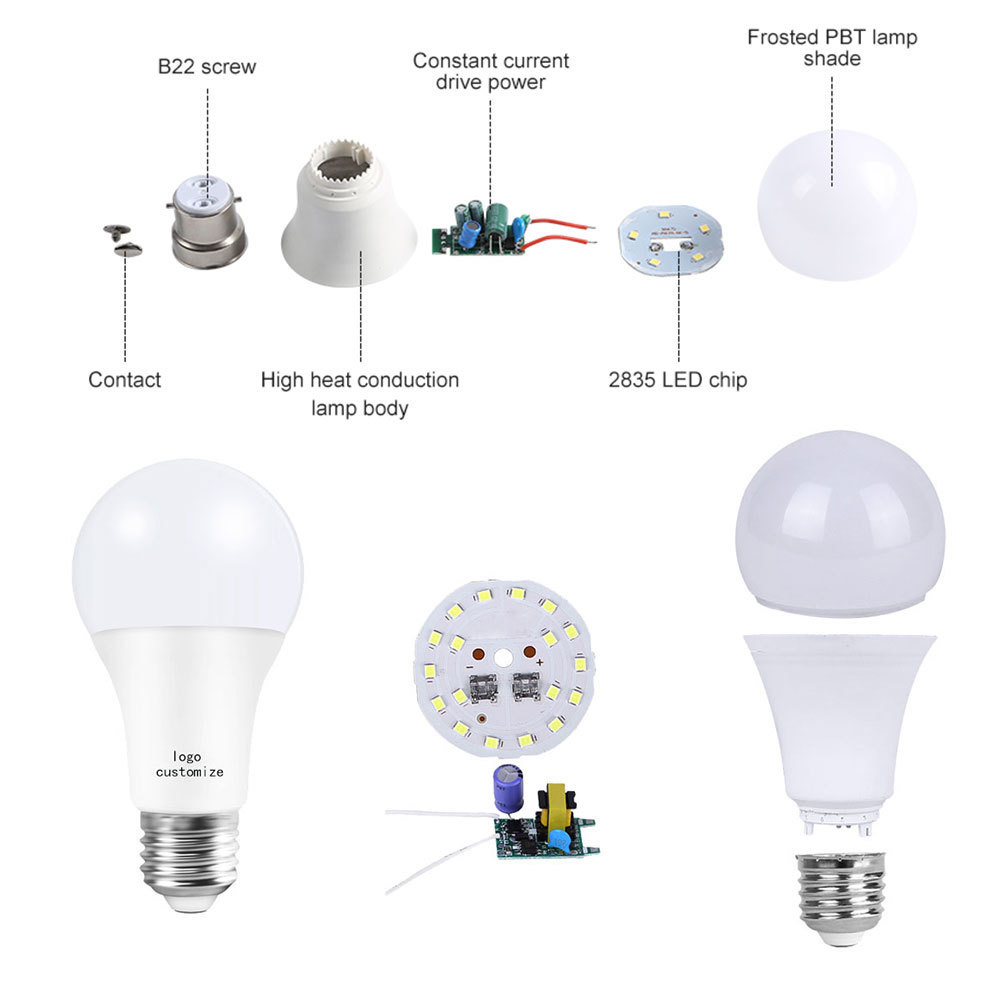 3w 5w 7w 9w 12w 15w 18w 22w recessed spotlight screw raw material led bulb with bis certificate