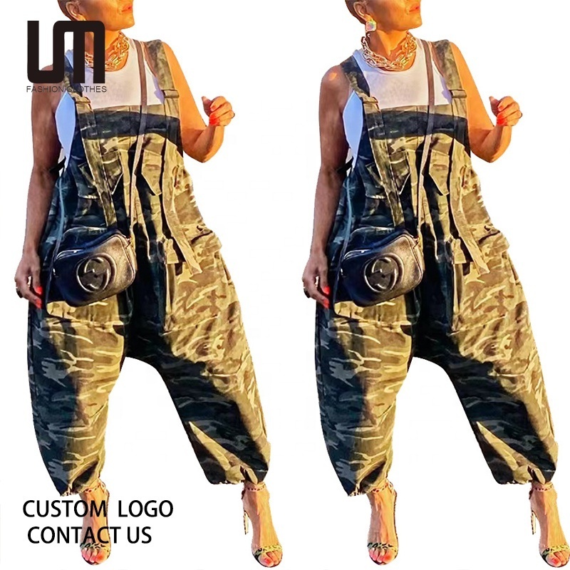 Liu Ming Hot Selling Women Casual Summer Camouflage Printed Loose Long Rompers Overalls Pants Jumpsuits