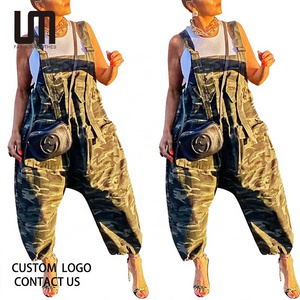 Liu Ming Hot Selling Women Casual Summer Camouflage Printed Loose Long Rompers Overalls Pants Jumpsuits