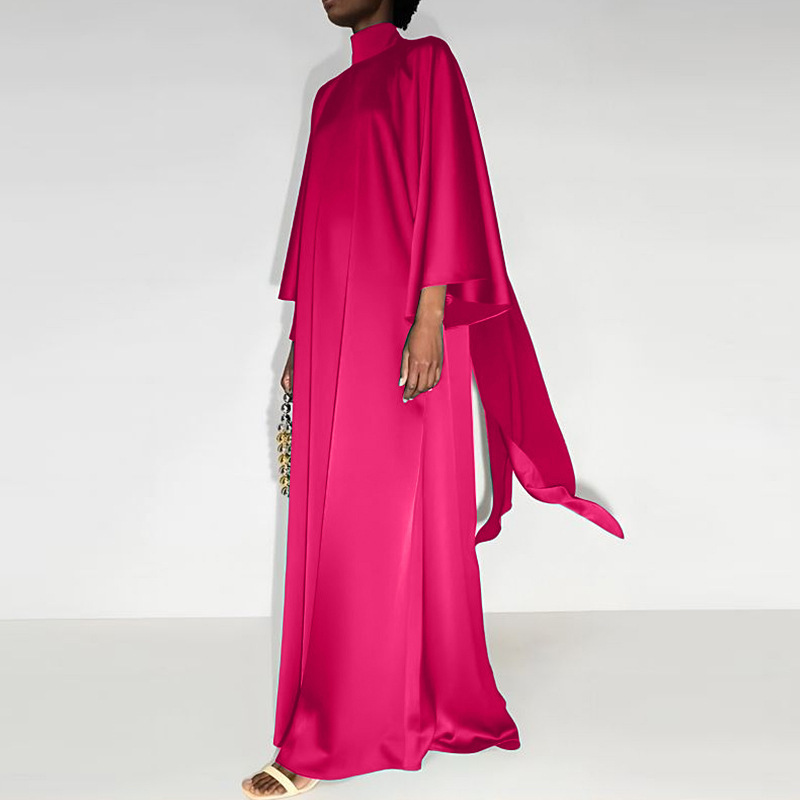 Liu Ming Spring 2024 Fashion Muslim Full Sleeve Women High Neck Loose Middle Eastern Satin Long Dresses