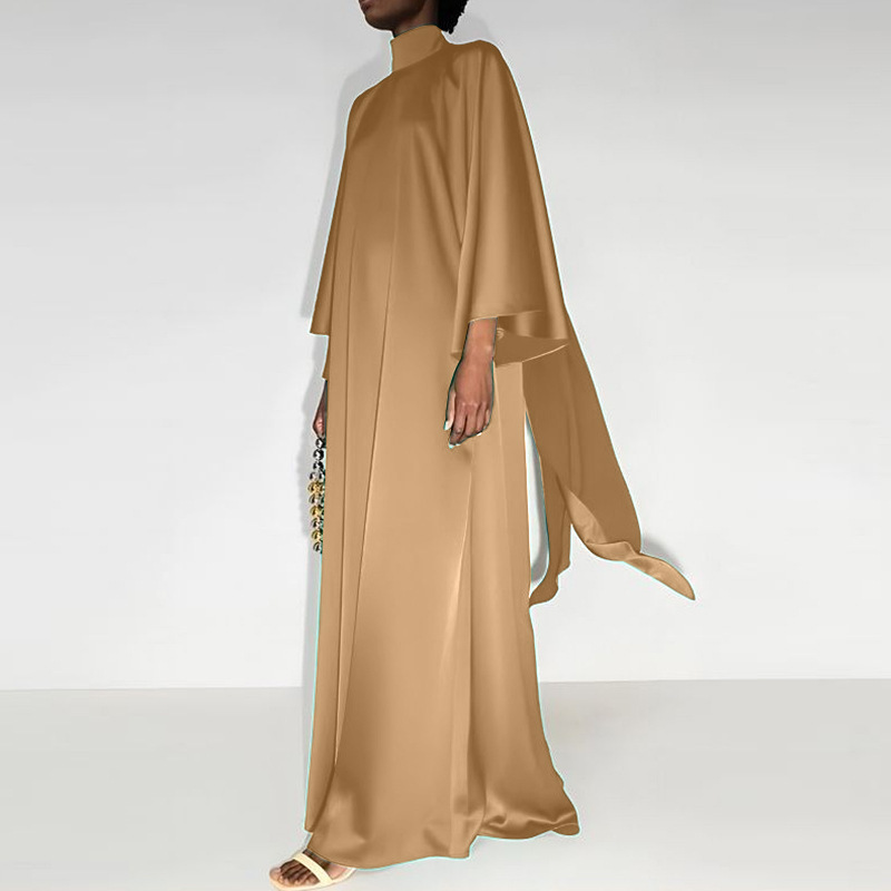 Liu Ming Spring 2024 Fashion Muslim Full Sleeve Women High Neck Loose Middle Eastern Satin Long Dresses