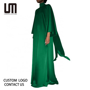 Liu Ming Spring 2024 Fashion Muslim Full Sleeve Women High Neck Loose Middle Eastern Satin Long Dresses