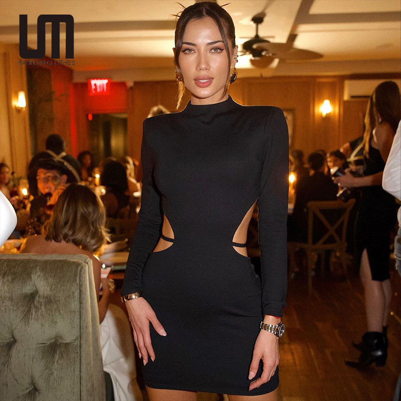 Liu Ming Autumn Winter Fashion 2024 Women Clothes Sexy Backless Long Sleeve Black Party Bodycon Short Dress