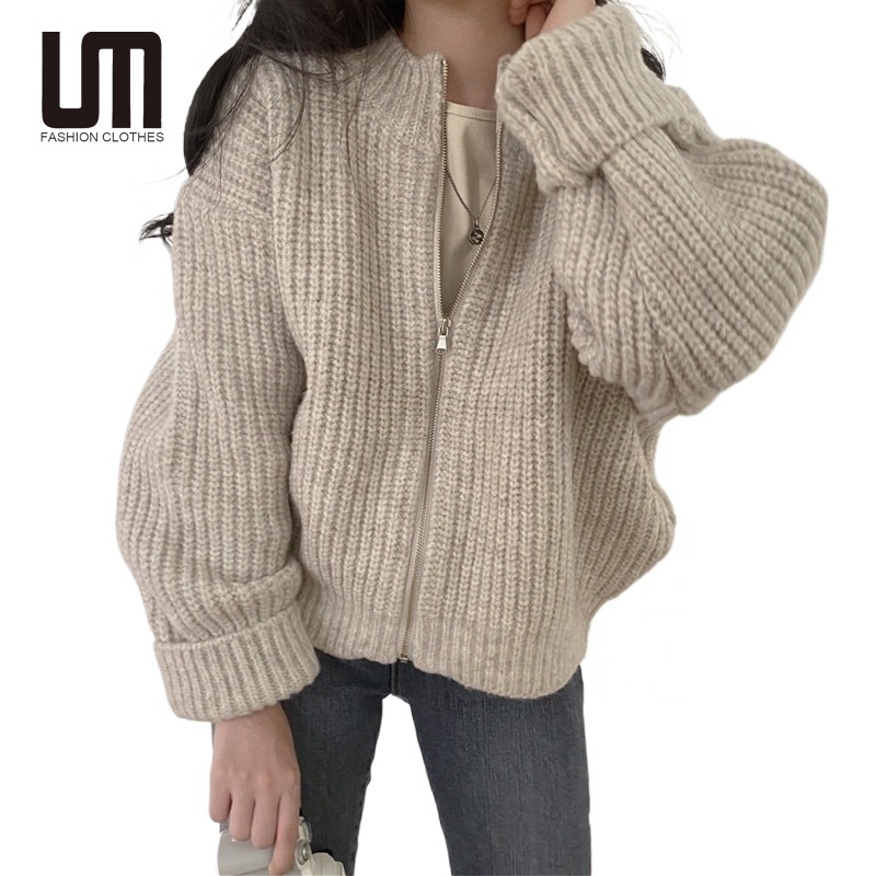 Liu Ming Korean Style Fashion Women Casual Warm Zipper Loose Jacket Coats Knitting Sweater