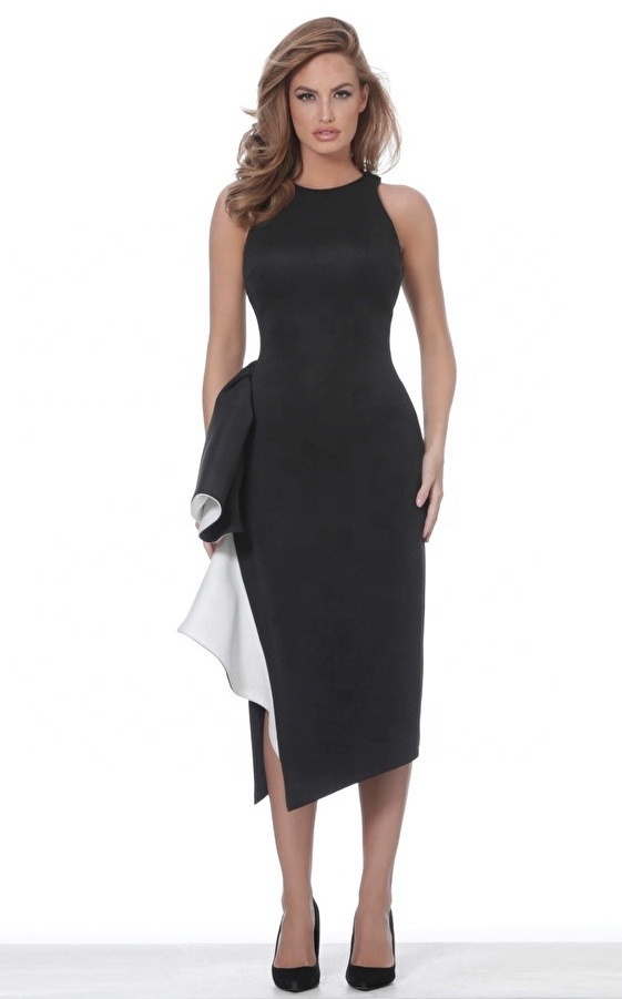 Black and White Elegant Fitted Cocktail Dress