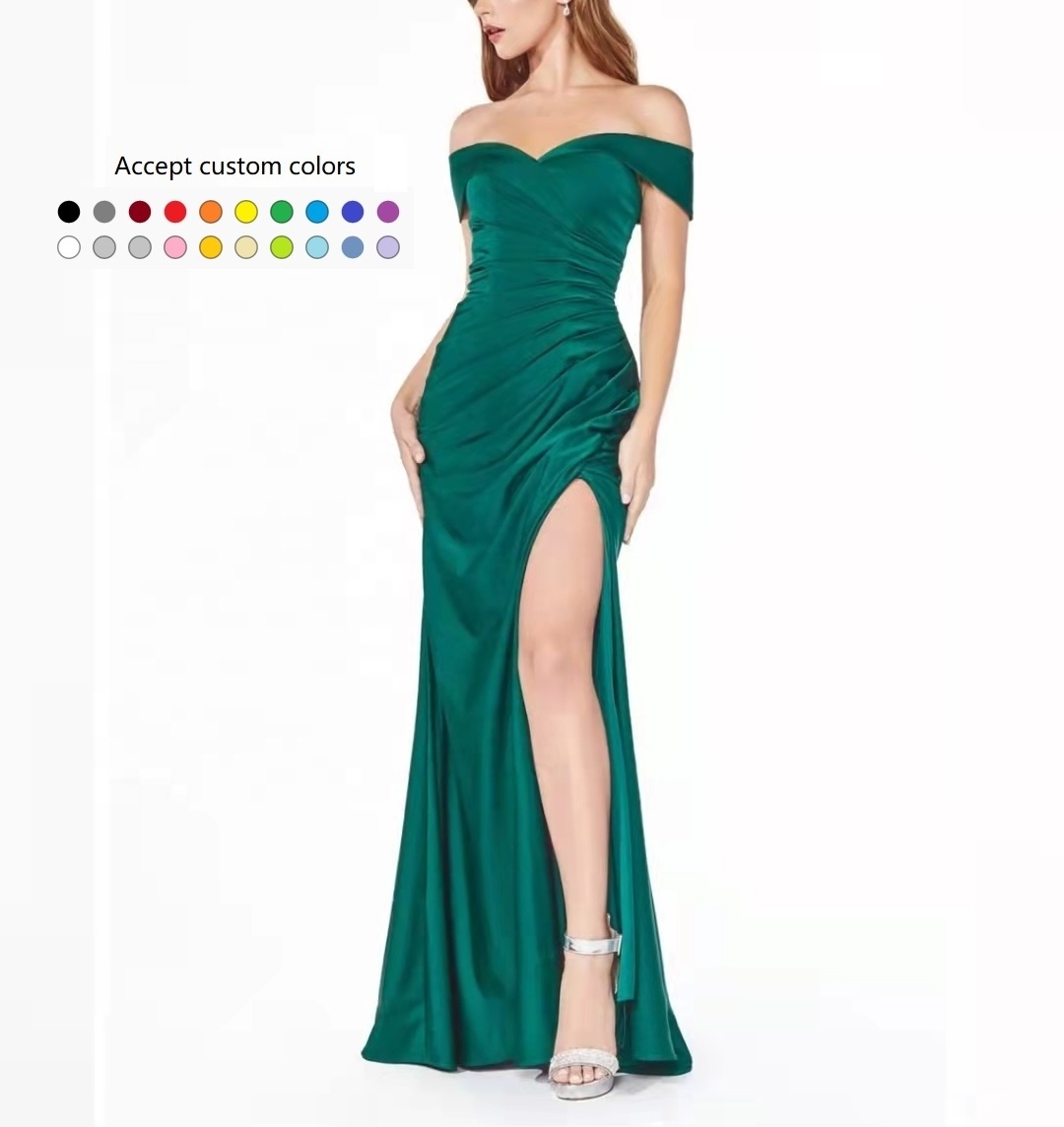 New Sating plus size gown Ruffle off shoulder bridesmaid dresses long wedding Elegant Sexy high split Evening Prom Dresses