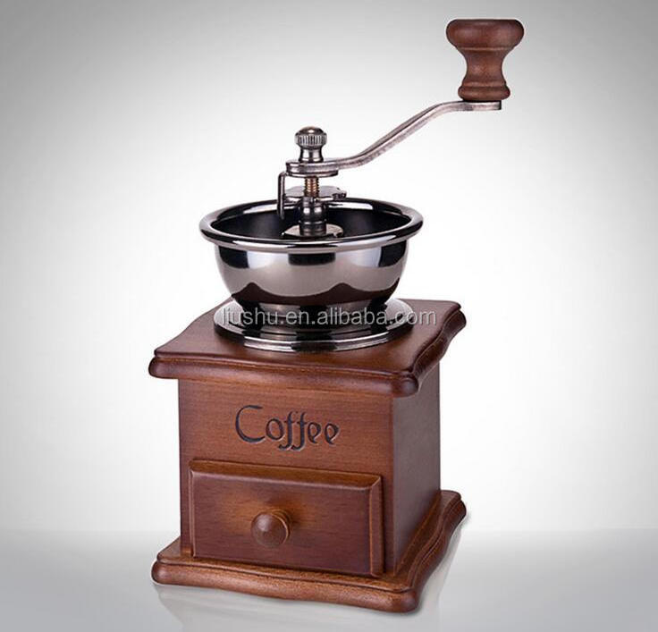 Hot selling hand crank Coffee grinder with wooden base