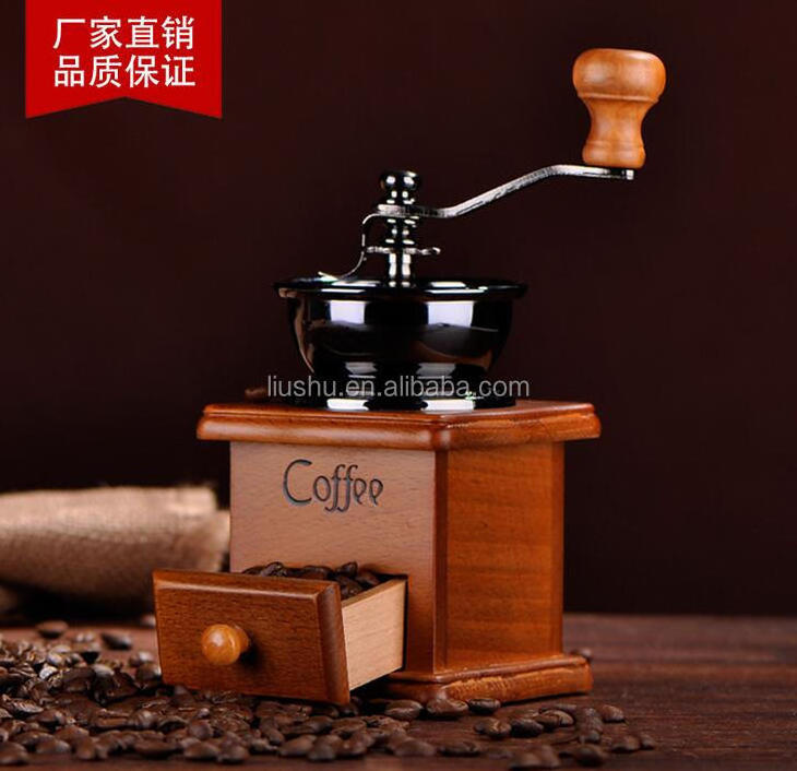 Hot selling hand crank Coffee grinder with wooden base