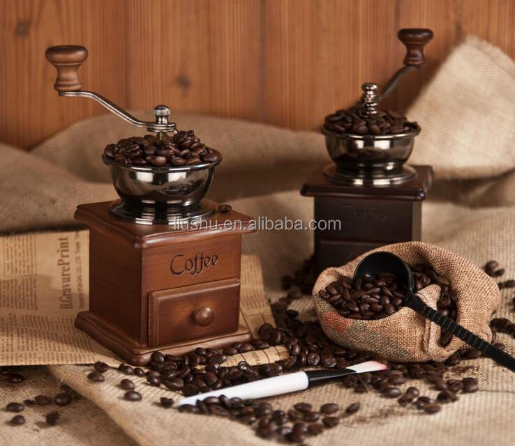 Hot selling hand crank Coffee grinder with wooden base