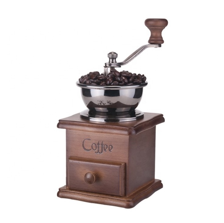 Hot selling hand crank Coffee grinder with wooden base