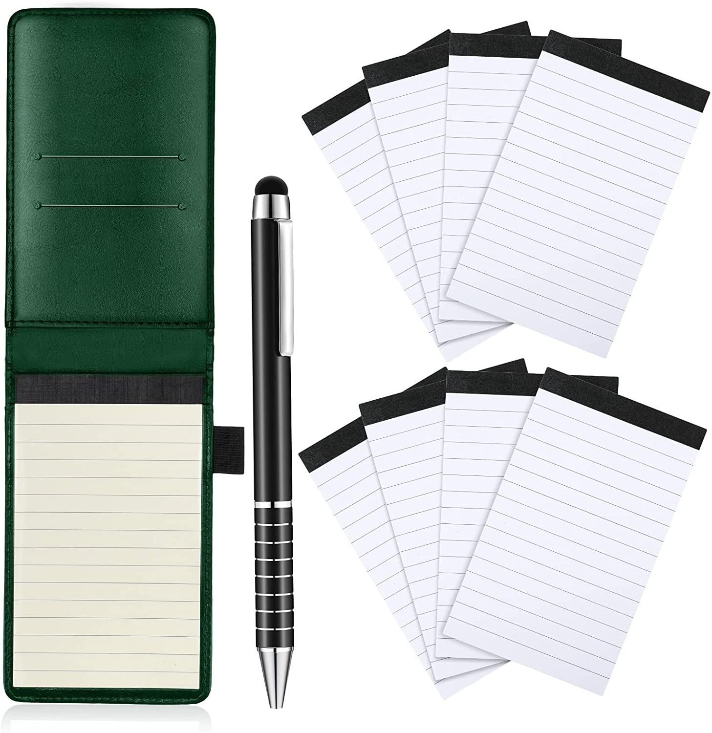 Hot Sale Portable Mini Pocket Notepad Set With 30 Lined Sheets  Metal Pen Memo Pad Green Notepad Daily Planning  Notepad