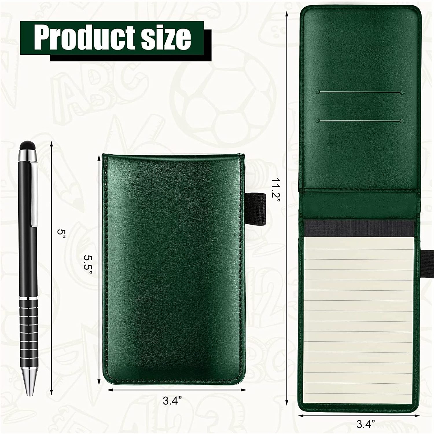 Hot Sale Portable Mini Pocket Notepad Set With 30 Lined Sheets  Metal Pen Memo Pad Green Notepad Daily Planning  Notepad