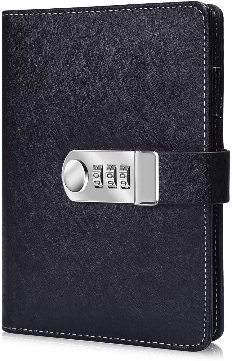 A5 PU Leather Diary With Lock Journal With Combination Line Page Black Business Lock Password Journal Locking Journal Diary