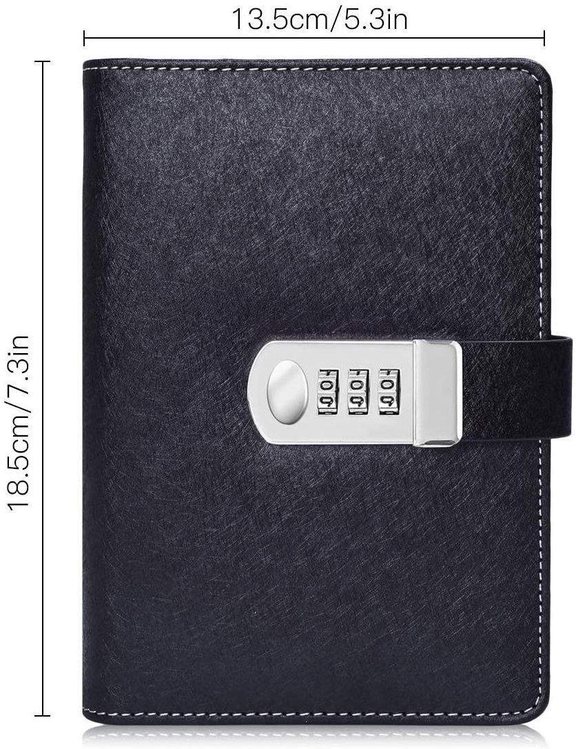 A5 PU Leather Diary With Lock Journal With Combination Line Page Black Business Lock Password Journal Locking Journal Diary