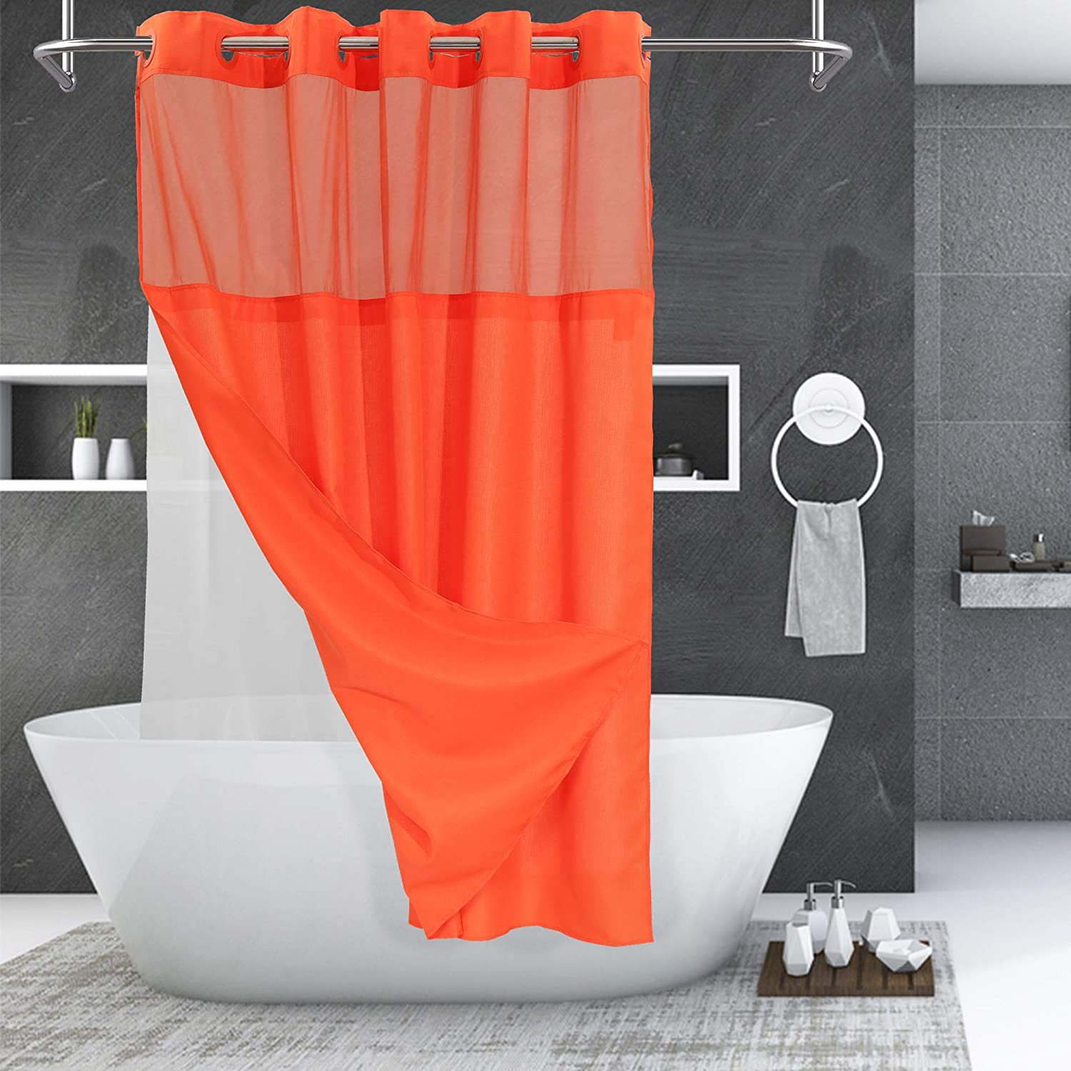 Hot Sales Luxury Shower Curtain Waffle Pattern Shower Curtain For Bath Room Hookless Shower Curtain With Snap In Liner