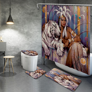 Hot Selling  Polyester Digital Printing Designers Geometric Unique Marble African Shower  Curtains Set 4 Pieces Bathroom