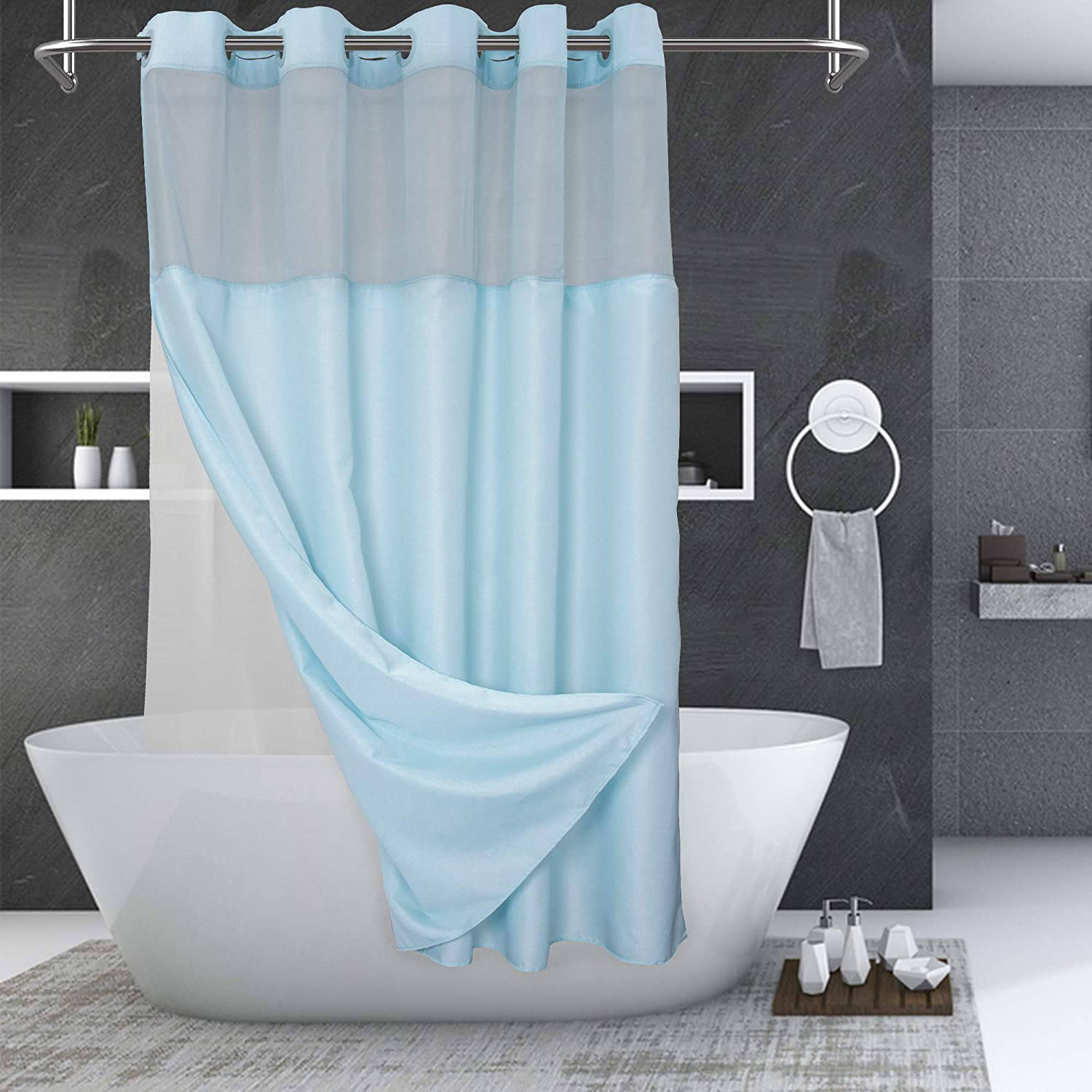 Hot Sales Luxury Shower Curtain Waffle Pattern Shower Curtain For Bath Room Hookless Shower Curtain With Snap In Liner