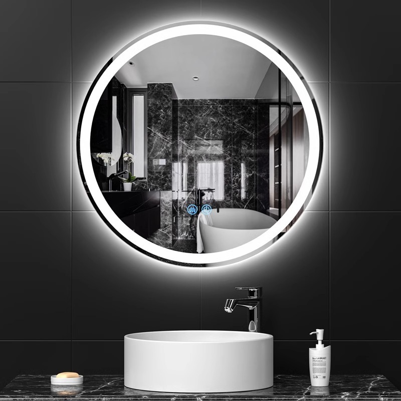 Touch switch round smart wall mounted mirror with light led sensing bathroom mirror anti-fog Bluetooth