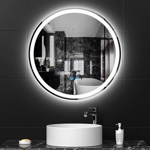 Touch switch round smart wall mounted mirror with light led sensing bathroom mirror anti-fog Bluetooth