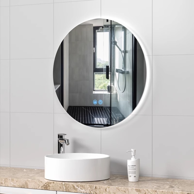 Touch switch round smart wall mounted mirror with light led sensing bathroom mirror anti-fog Bluetooth