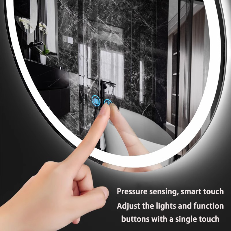 Touch switch round smart wall mounted mirror with light led sensing bathroom mirror anti-fog Bluetooth