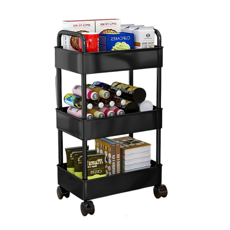 Multi-purpose 3 Tiers Steel Slim Shelf For Small Spaces Kitchen Vegetable  Rolling Cart Movable Utility Storage Cart