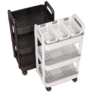 Multi-purpose 3 Tiers Steel Slim Shelf For Small Spaces Kitchen Vegetable  Rolling Cart Movable Utility Storage Cart