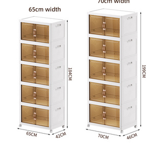 Wholesale household saving space Free installation plastic folding drawer cabinet shoe box transparent storage box with wheels