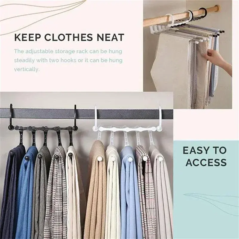 Hanger Pants for Children 5In1 Save Space Pants Hanger Collapsible Towel Tie Hook Multi-functional Clothes Trouser Rack