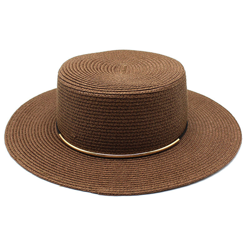 Summer Women Hats Straw Caps 56-58cm Flat Brim Topper Hat Simple Thin Strap Travel Beach French Style Outdoor Sunshade Straw Hat