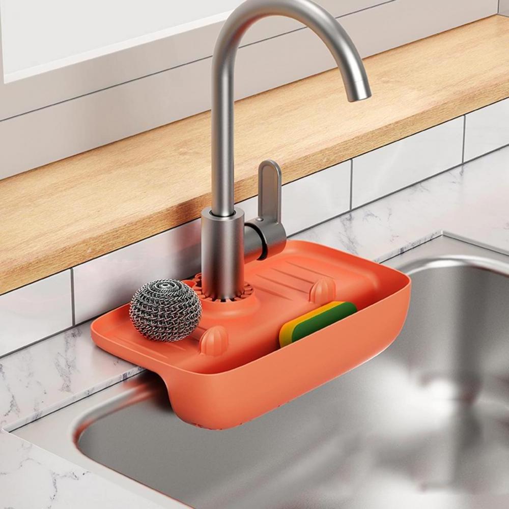 Kitchen Soap Sponge Drain Rack Portable Hanging Storage  Basket Faucet Splash-proof Sink Pad  Organizer Accessories