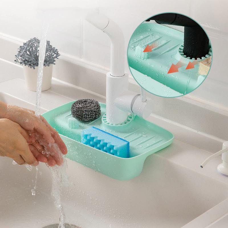 Kitchen Soap Sponge Drain Rack Portable Hanging Storage  Basket Faucet Splash-proof Sink Pad  Organizer Accessories