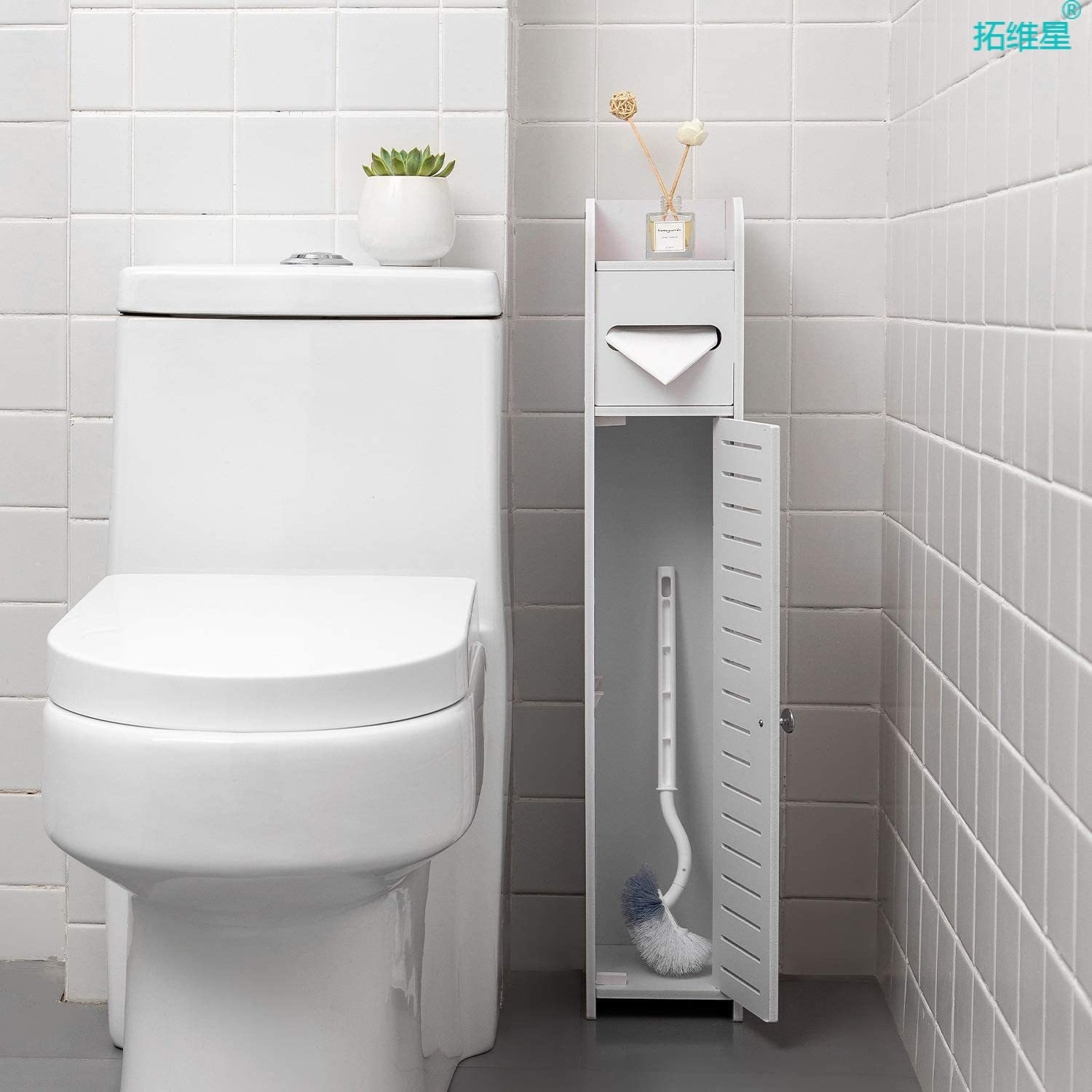 Hot Sales Toilet Paper Holder Stand Small Bathroom Storage Corner Floor Cabinet with Doors and Shelves for Small Spaces