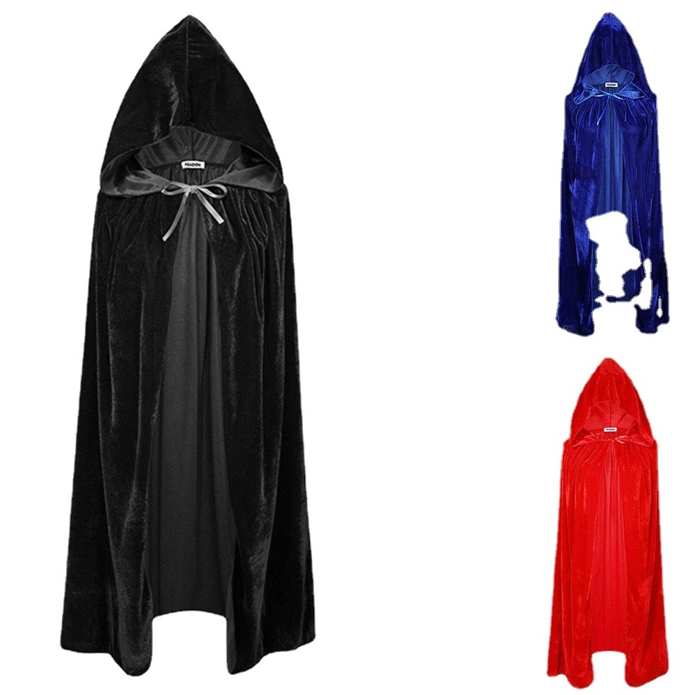 Adult Halloween Velvet Cloak Cape Hooded Medieval Costume Witch Wicca Vampire Halloween Costume Dress Coats