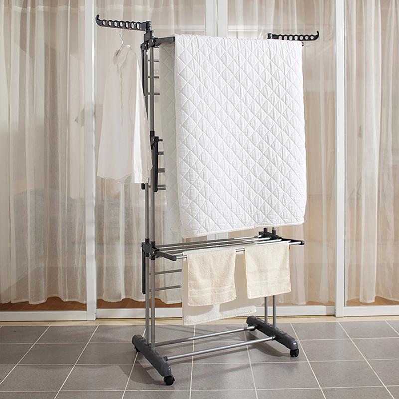 Clothes Hanger Drying Rack Three-layer Double Pole Folding Wing-type Storage Cloth Multifunction Hanger Organizer