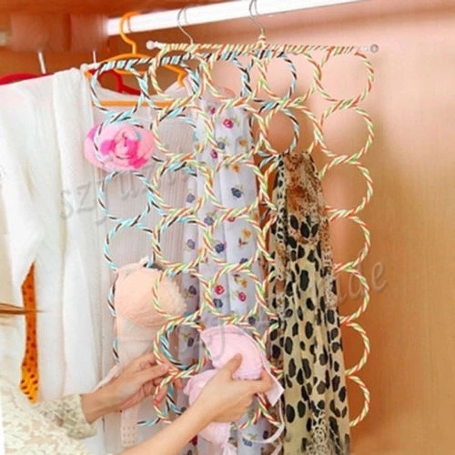 28 ring scarf shawl scarf holder folding strap hook organizer Rattan wardrobe storage shelf display rack