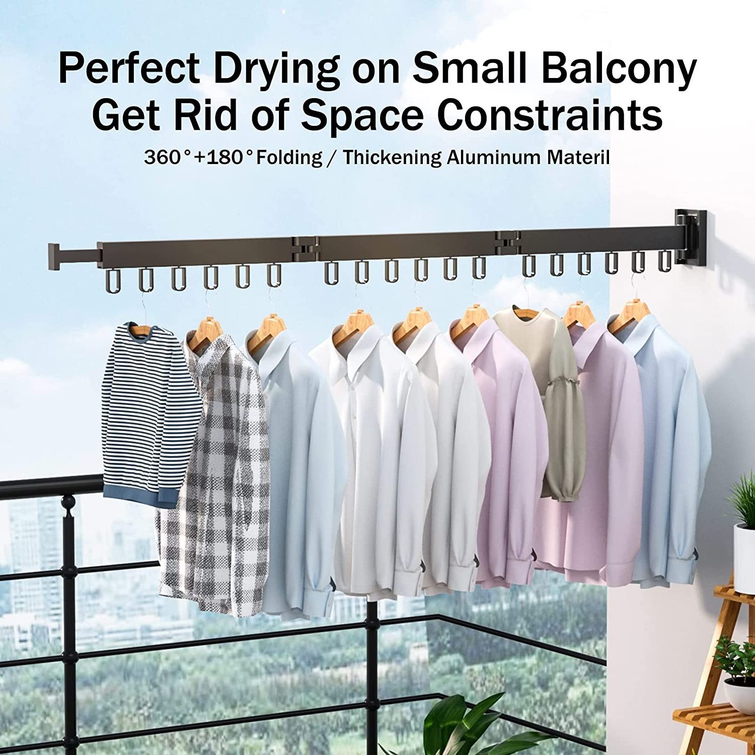 Balcony Clothes Drying Rack Folding Hanger Retractable Wall Mount Indoor Household Organization Aluminum Clothing Organizer