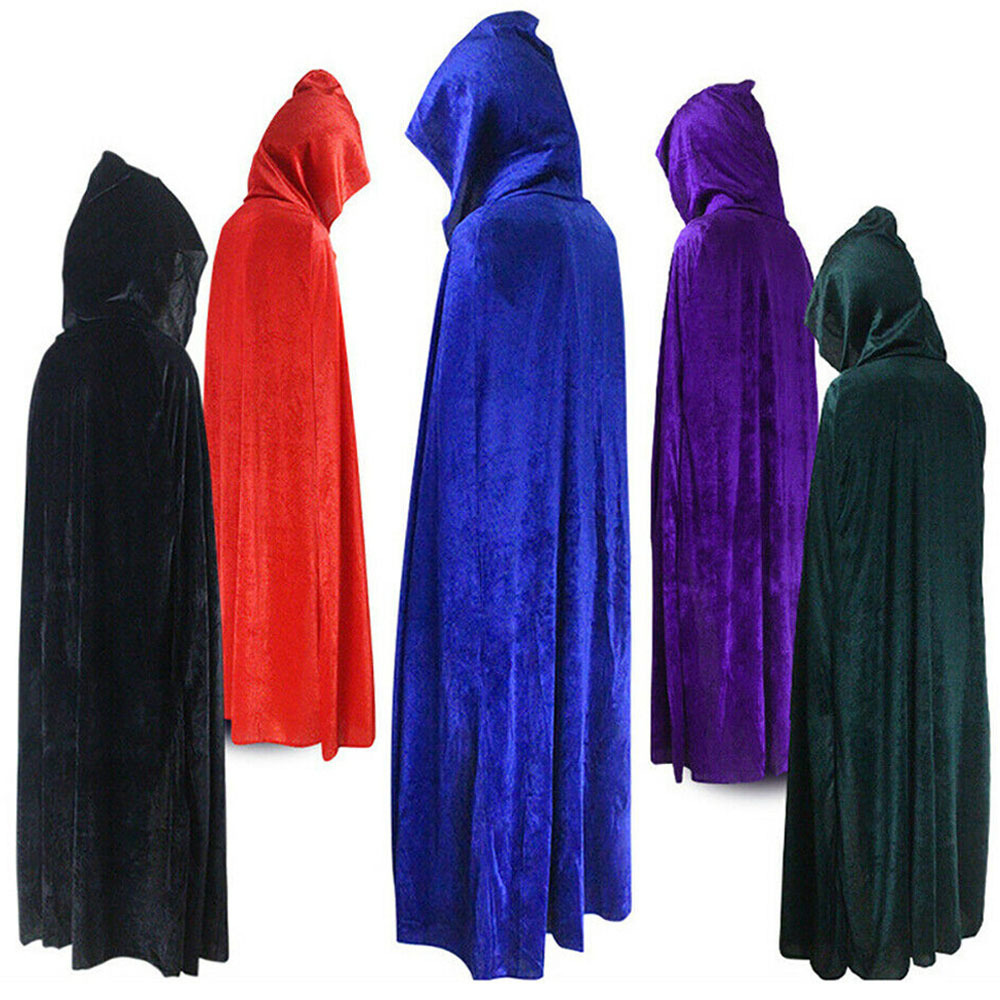 Adult Halloween Velvet Cloak Cape Hooded Medieval Costume Witch Wicca Vampire Halloween Costume Dress Coats