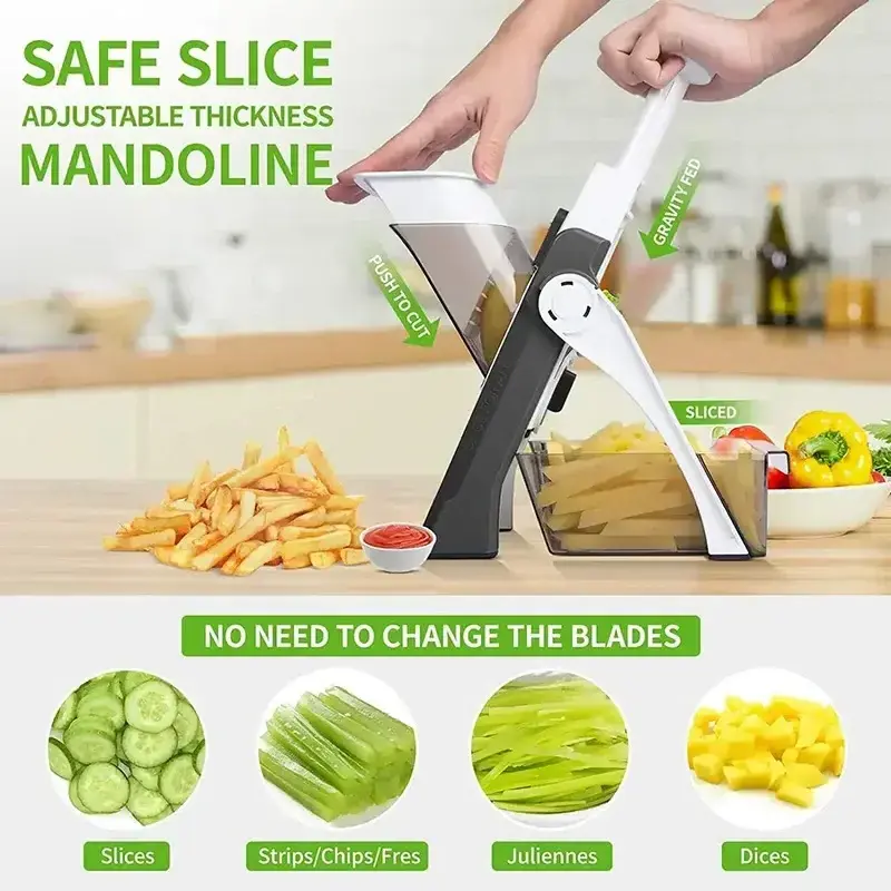 Adjustable Foldable Upgrade Safe Mandoline Vegetable Food Chopper Potato Fries Cutter Kitchen Chopping Artifact Accessories