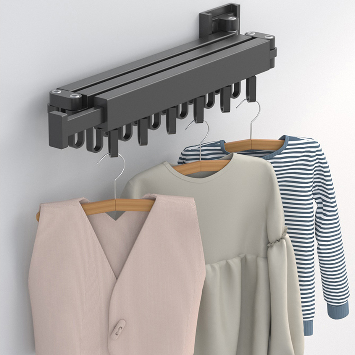 Balcony Clothes Drying Rack Folding Hanger Retractable Wall Mount Indoor Household Organization Aluminum Clothing Organizer