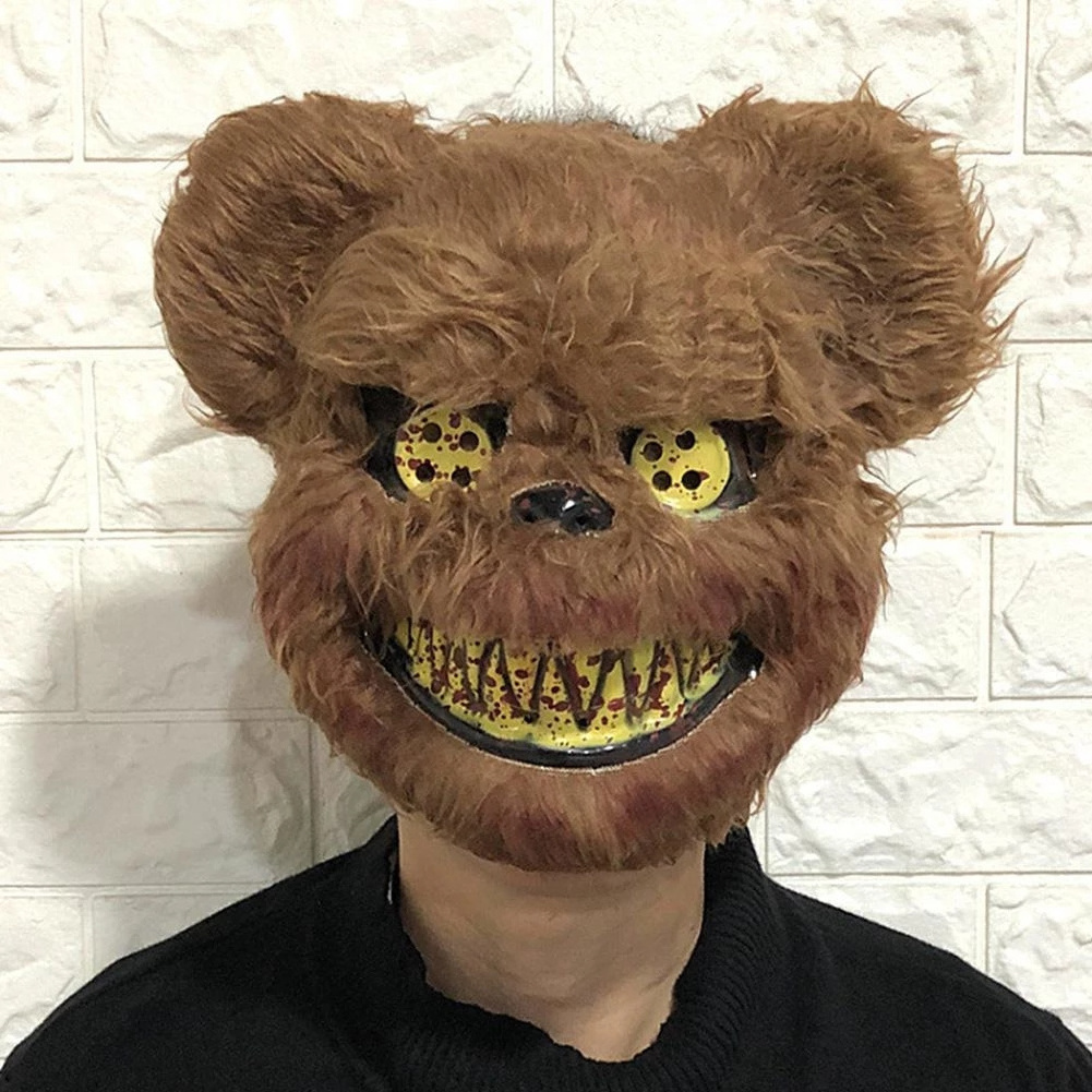 Halloween Party Mask Scary Bloody Teddy Bear Mask Scary Plush Prop PVC Led Uv for Offset Printing Mask Led Purge 2 Color CN;ZHE