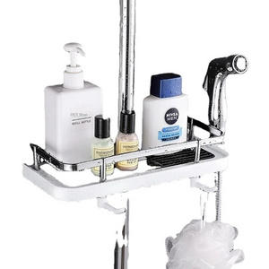 Bathroom Shower Storage Rack Organizer Pole Shelves Shampoo Tray Stand Single Tier No Drilling Lifting Rod  Head Holder