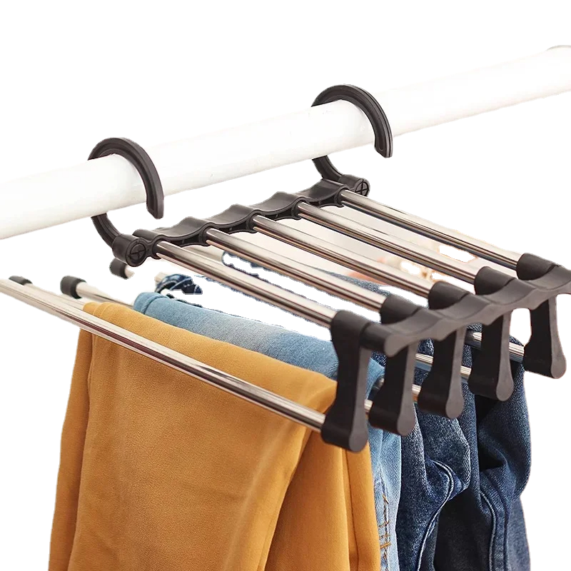 Hanger Pants for Children 5In1 Save Space Pants Hanger Collapsible Towel Tie Hook Multi-functional Clothes Trouser Rack