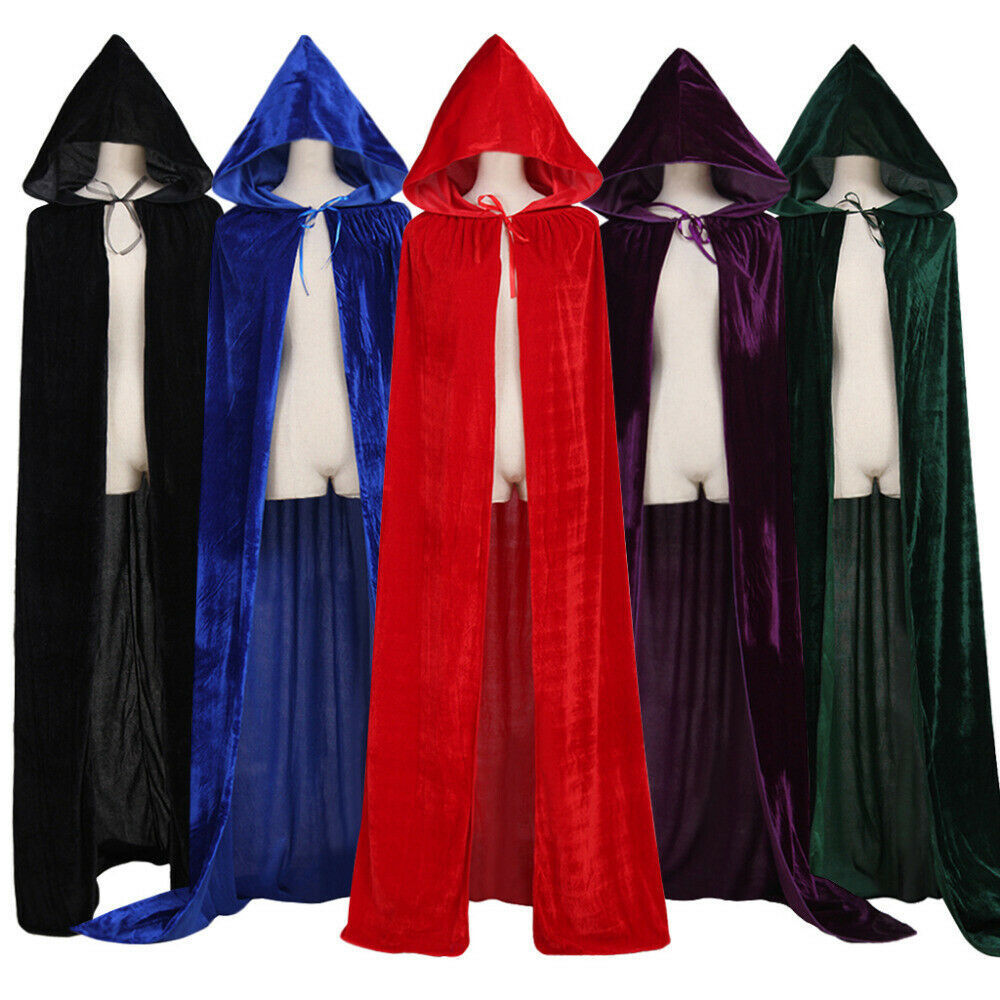 Adult Halloween Velvet Cloak Cape Hooded Medieval Costume Witch Wicca Vampire Halloween Costume Dress Coats