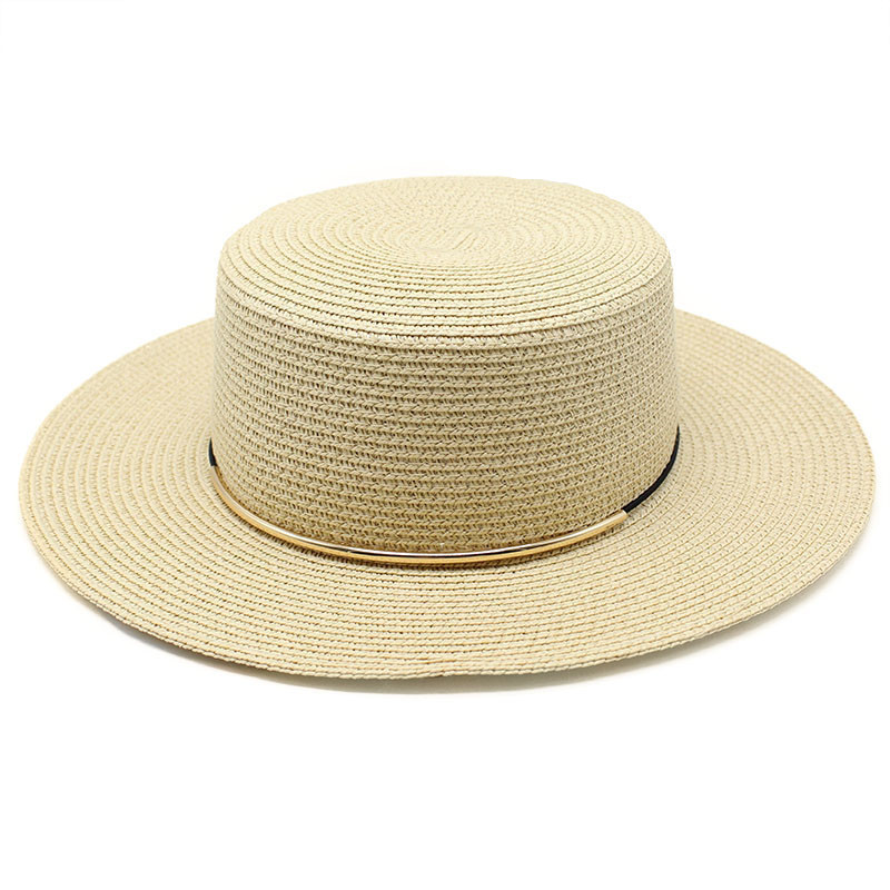 Summer Women Hats Straw Caps 56-58cm Flat Brim Topper Hat Simple Thin Strap Travel Beach French Style Outdoor Sunshade Straw Hat