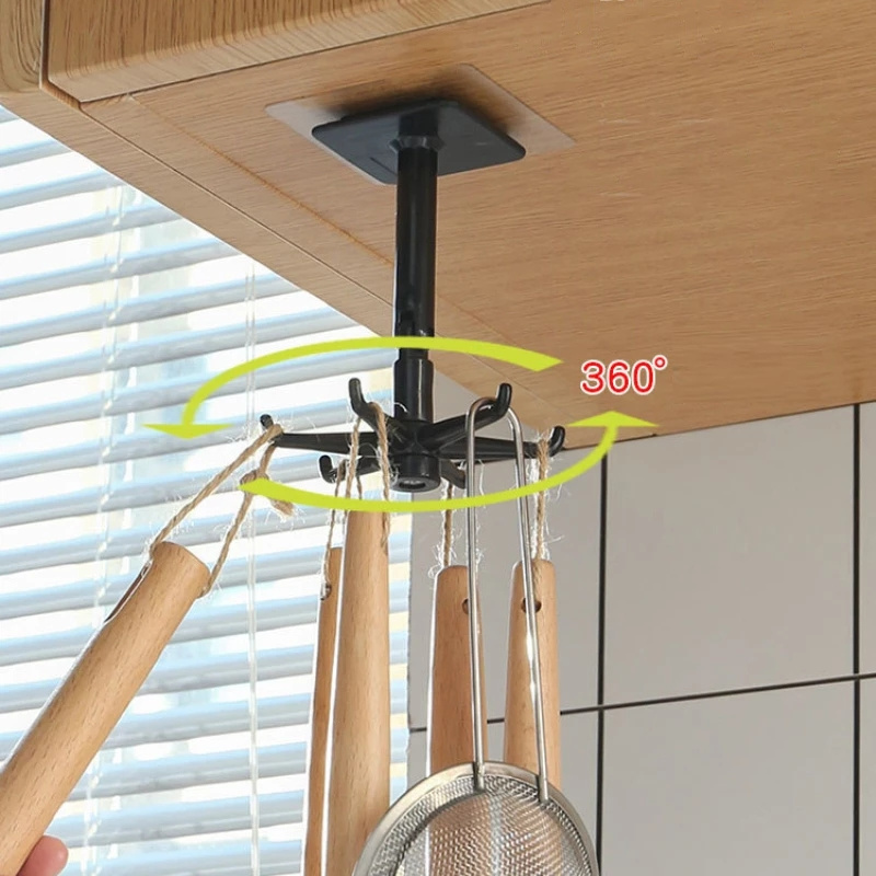 Rotating Wall Hangers to Portable Six-angle Hooks Kitchen Hangers Bathroom Racks Multifunction Kitchen Utensils Plastic Hook