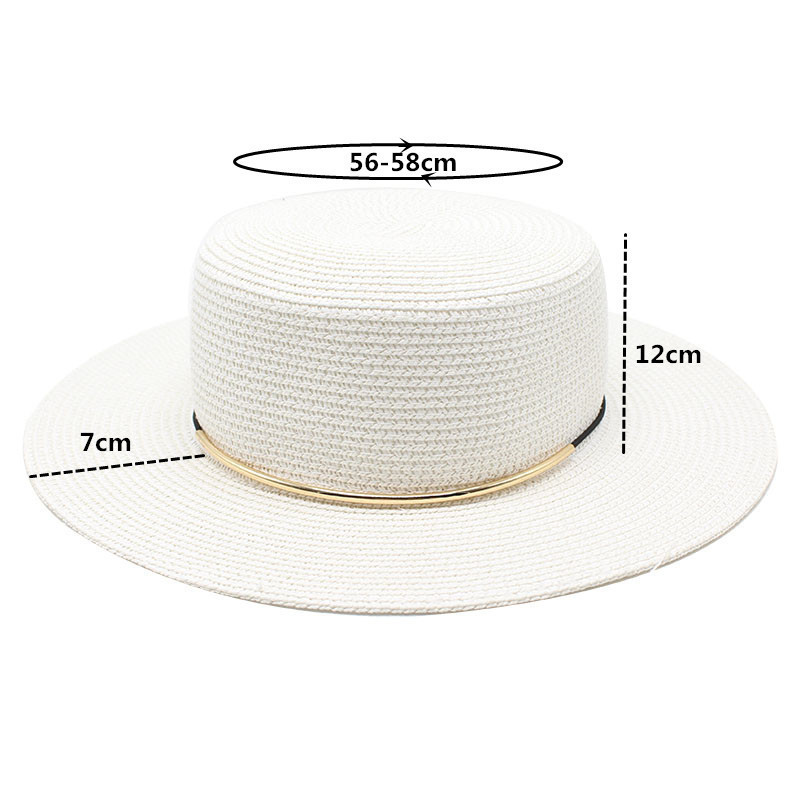 Summer Women Hats Straw Caps 56-58cm Flat Brim Topper Hat Simple Thin Strap Travel Beach French Style Outdoor Sunshade Straw Hat